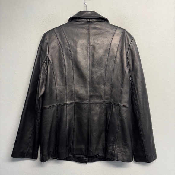 VTG 90s Minimalist Retro Black Leather Jacket L 3 Button LNR - Picture 5 of 7